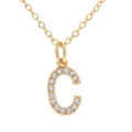 Golden letter C pendant necklace with white crystals on a delicate O-shaped chain - Letter C