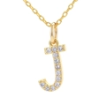 Golden initial J pendant necklace with sparkling zircon stones and a thin chain link - Letter J