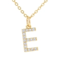 Minimalist gold letter E pendant necklace with sparkling clear zircon pavé settings - Letter E