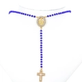 Virgin Mary rosary necklace with blue faceted beads and a sparkling golden cross pendant - Gold-Blue