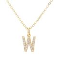 Gold plated letter W necklace pendant set with sparkling white cubic zirconia stones - Letter W