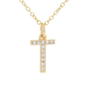 Minimalist gold necklace featuring a letter T pendant with sparkling white crystals - Letter T