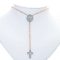 Champagne crystal rosary necklace with Virgin Mary medal and silver cross pendant - Platinum-Orange