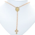 Religious rosary necklace with champagne beads, gold-plated cross and oval holy medal - Gold-Orange