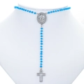 Sky blue beaded Virgin Mary rosary necklace with a sparkling crystal cross pendant - Platinum-Blue