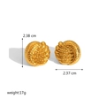 Detailed view of 18K gold plated round earrings with radial texture and size measurements - Radiating Ripple Round Style (FT-EH-367-7) / Gold