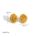 Detail view of gold fan earrings showing dimensions 2.42cm by 1.97cm and dot texture - Dotted Embossed Fan Style (FT-EH-367-8) / Gold