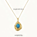 Detail van vintage turquoise hanger met gouden geplooide rand en 40+5cm ketting - Turkoois