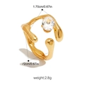 Detail van onregelmatige gouden roestvrijstalen open ring met zirkoon en 1,7 cm maat - Eén maat / Ronde Strass Organisch Gestroomlijnde Open Ring (FT-JZ-373-2)