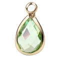 Polished gold teardrop pendant with a faceted light green birthstone glass crystal charm - Gold Border November (P1106)