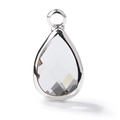 Macro shot of faceted teardrop glass pendant with silver plated metal border detail - White K August (P2293)