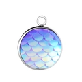 14mm round mermaid scale pendant with stainless steel base for DIY jewelry making - Iridescent Light Purple Blue White (P1489)