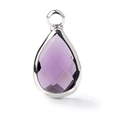 Close-up of faceted teardrop purple gemstone pendant with silver-plated metal frame - Silver Border June (P2303)
