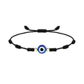 Pulsera de ojo turco trenzada a mano con cuenta azul y detalles dorados en fondo blanco - Estilo Cuerda Trenzada Negra Ojo Turco (B2108)