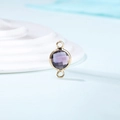 Close-up of a purple birthstone pendant with gold plating and faceted crystal surface - Diameter 8mm / 10 Pieces Pack / Gold Edge-February (P1767)