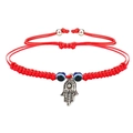 Pulsera roja trenzada de 7 nudos con ojo turco y colgante mano de Fátima, ajustable - Estilo Mano de Fátima Calada (B2114)