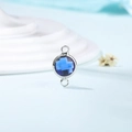Detail of a dark blue birthstone crystal connector with silver dual-hole metal frame - Diameter 8mm / 10 Pieces Pack / Silver Edge-September (P2313)