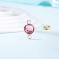 Pink birthstone crystal connector in silver alloy for DIY jewelry necklace and bracelet - Diameter 8mm / 10 Pieces Pack / Silver Edge-October (P2316)