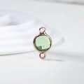 Close-up of a double-loop round light green crystal charm in rose gold plating for DIY jewelry - Diameter 8mm / 10 Pieces Pack / Rose Gold Edge-August (P2408)
