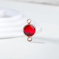 Detail of red birthstone crystal pendant with rose gold double rings for DIY jewelry - Diameter 8mm / 10 Pieces Pack / Rose Gold Edge-July (P2409)