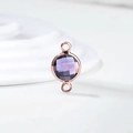Close-up of faceted purple crystal pendant with rose gold casing and dual loops - Diameter 8mm / 10 Pieces Pack / Rose Gold Edge-February (P2410)