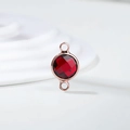 Detailed view of faceted red birthstone pendant with dual loops for DIY jewelry - Diameter 8mm / 10 Pieces Pack / Rose Gold Edge-January (P2411)