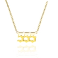 Macro view of gold stainless steel 555 angel number necklace in gothic font - Style 555 / Gold