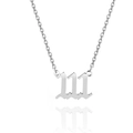 Detailed view of silver Gothic number 111 pendant on a classic cross chain link - Style 111 / Steel
