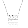 Silver 222 lucky number necklace in Old English font on a polished stainless steel chain - Style 222 / Steel