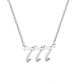 Close-up of number 777 pendant on a silver stainless steel chain with gothic typography - Style 777 / Steel