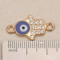 Goldene Hand der Fatima Anhänger mit Bösem Blick und Kristallen, 20mm Schmuckverbinder DIY - Hand der Fatima Stil (P2573)