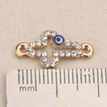 Goldener Evil Eye Kreuzverbinder für Armbänder mit Kristall-Strass und blauem Emaille - Kreuz Auge Gold (P2584)