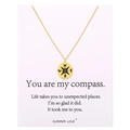 Detail of gold compass pendant on necklace with inspirational message display card - Gold Compass Necklace with White Card (N1074-Necklace)