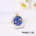 Starry sky round pendant with blue enamel, gold moon and star charms, 1.4cm diameter - Dark Blue Starry Planet Style (A0108)