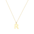 Elegante collana in acciaio inossidabile dorato con un ciondolo a lettera R lucida - Lettera R
