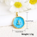 Macro shot of gold-plated nautical anchor pendant with light blue enamel and dimensions - Blue Anchor Style (A0206)