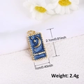 Tarot The Moon gold plated rectangle pendant with blue enamel and star moon patterns - Dark Blue Tarot Moon Style (A0098)