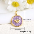 Gold-plated bee pendant with purple textured background and wavy edges shown with dimensions - Purple Bee Style (A0207)