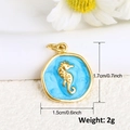 Detailed macro view of gold-plated seahorse charm with blue enamel and dimensions - Blue Sea Horse Style (A0209)