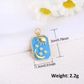 Macro detail of blue enamel pendant with gold sun, moon, stars and size measurements - Blue Tarot Moon Style (A0100)
