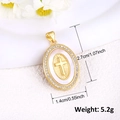 Detailed size view of a gold-plated oval cross pendant with white inlay and crystals - White Shell Cross Style (A0020)