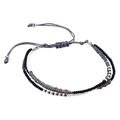 Bracelet bohème multicouche fait main avec perles de rocaille noires, blanches et taupe - Style Bohème (B1601) / Noir Blanc Gris Brun (B1601)
