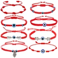 Pulseras de cuerda roja hechas a mano con cuentas de Mal de Ojo y amuletos de plata en 8 estilos - Estilo Juego de 8 Piezas