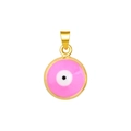 Detail of pink evil eye pendant with gold plating and enamel finish for jewelry making - Medium / Pink Round (A0592)
