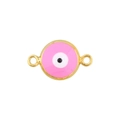 Detail of pink evil eye pendant connector with gold plating for DIY jewelry making - Double Loop Connector / Pink Connector (A0600)
