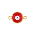 Red evil eye charm pendant with gold plating and double rings for DIY jewelry making - Double Loop Connector / Red Connector (A0602)