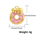 Detailed view of pink doughnut pendant with golden bow and precise dimensions - Bow Donut (A0376)