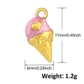 Vue détaillée du pendentif glace émail rose avec dimensions de 11mm sur 6mm - Crème Glacée Cœur (A0382)