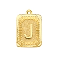 Goldener quadratischer Anhänger mit Buchstabe J und Sonnenstrahlgravur für Halsketten - Buchstabe J Stil (A0430-J)