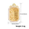 Gold plated celestial pendant with moon star relief and cubic zirconia border 21x13mm - Relief Star Moon Rectangle Pendant (A0539)